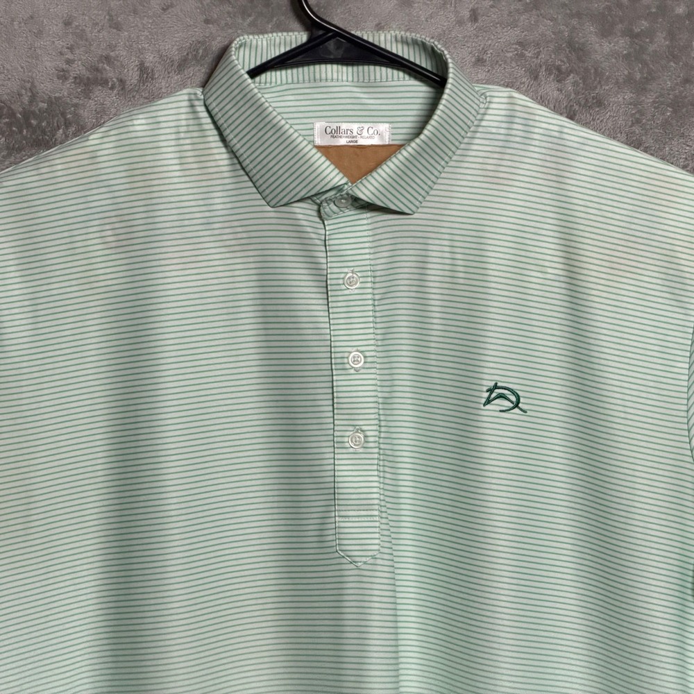 Collars & Co Polo Shirt Mens Large Green Striped Preppy Desert Highlands Golf